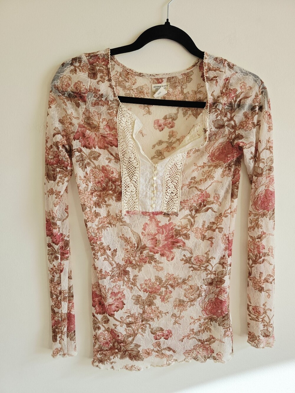 RALPH LAUREN DENIM & SUPPLY | US S Sheer Lace Blouse | floral cream pink
